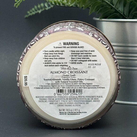 BBW Almond Croissant White Barn Bath & Body Works 3 Wick Candle - Picture 9 of 10
